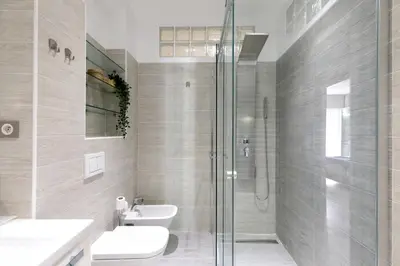 a bathroom with a shower and a sink and a toilet at beautiful 3 room-flat near palais in Cannes