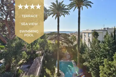 a sign that reads terrace sea view swimming pool at 3-Br Apartment Sea View Swimming Pool in Cannes