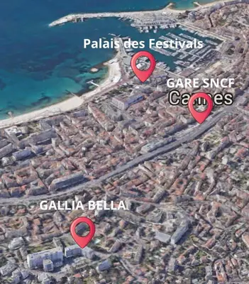 a map of a city with red markers at Gallia Bella By SCLS Locations in Cannes