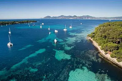 an aerial view of a large body of water with boats at Romantic and new apartment in the famous Rue Meynadier in the supercentre of Cannes in Cannes