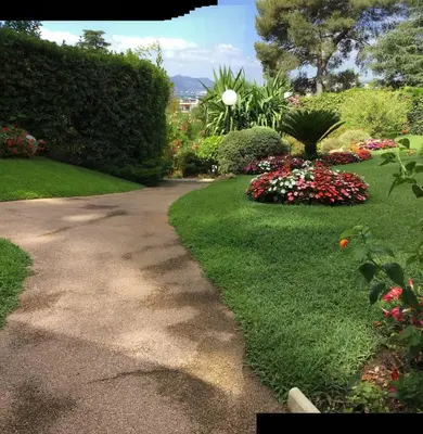 a walkway through a garden with flowers and plants at Studio 