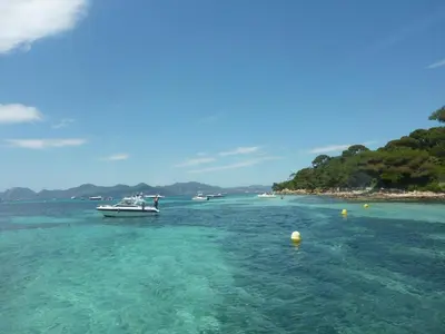 a boat in the water near a beach at Mimosa in Cannes