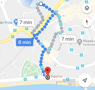 a map of a bus route in dublin with a red marker at Appartement Suquet Forville in Cannes