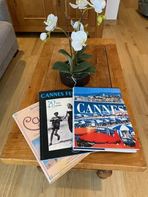 two books sitting on top of a coffee table at Studio 30 M2 Hyper centre, Neuf, Parking Gratuit, 3 Étoiles in Cannes
