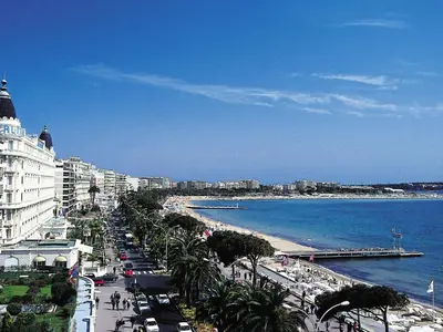a view of a city with a beach and the ocean at Holiday Home Villa Esmeralda by Interhome in Cannes