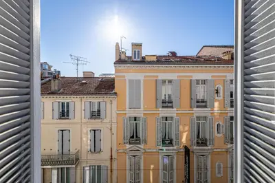a view from a window of a building at L'ESCAPADE CITADINE avec 2 chambres, proche de la Croisette, des plages et du Palais in Cannes