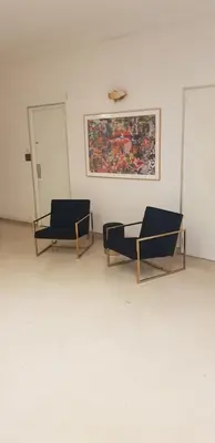 two chairs in a room with a painting on the wall at Superbe 2 pièces au calme absolu in Cannes
