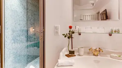 a bathroom with a sink and a shower at Cocoon in Cannes ***** in Cannes