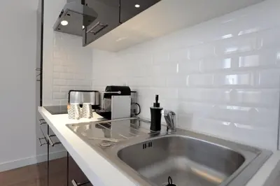 a kitchen with a stainless steel sink in a kitchen at C004-Cosy studio proche la Croisette et le Suquet in Cannes