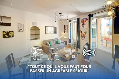 a drawing of a living room with a table and a couch at le Clem - 100m des plages - Suquet - Verrière Côte d’Azur in Cannes