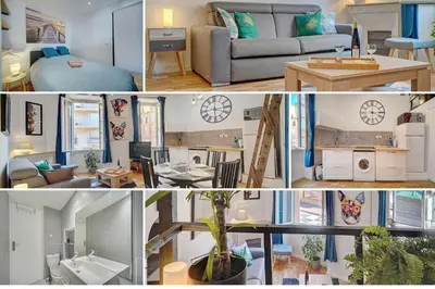 a collage of photos of a living room and a living room at le Clem - 100m des plages - Suquet - Verrière Côte d’Azur in Cannes