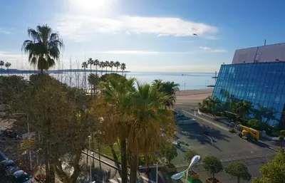 a view of a city with palm trees and the ocean at LEM5F - Palmes d'Or Properties in Cannes