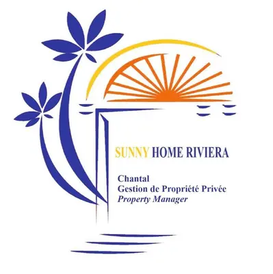 a label for a summer resort with a slice of orange and palm trees at Plages du Midi, Superbe Vue Mer, Grand Confort, 4 pers in Cannes