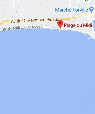 a screenshot of a map of ryangganguri phet province at Appartement rooftop, première ligne, vue mer, 50m de plage du Midi in Cannes