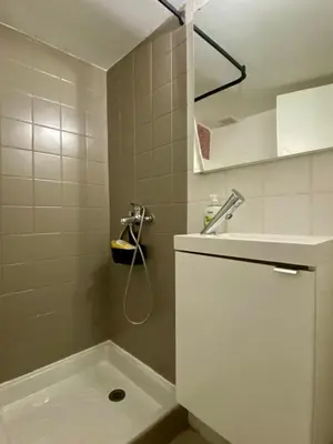 a bathroom with a shower and a sink at Red Calmette in Cannes
