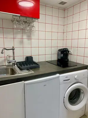 a kitchen with a sink and a washing machine at Red Calmette in Cannes