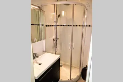 a bathroom with a shower and a sink at C038-Elegant apt a few steps from beaches - Le Suquet in Cannes