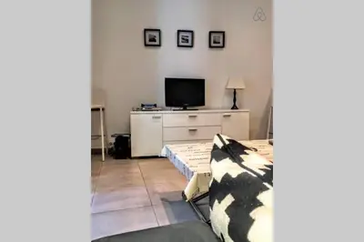 a living room with a tv and a couch at C038-Elegant apt a few steps from beaches - Le Suquet in Cannes