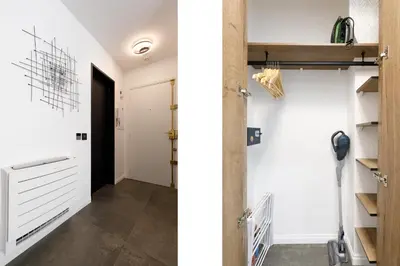 a room with a closet and a hallway with a door at Cannes CROISETTE, Palais des Festivals, Beaches, Apart Residence Le MINERVE in Cannes