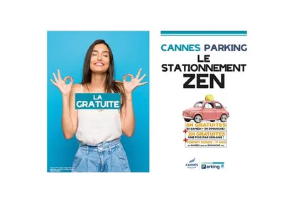 a woman holding a sign that reads games parking le stationery zen at Cannes CROISETTE, Palais des Festivals, Beaches, Apart Residence Le MINERVE in Cannes
