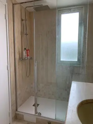 a shower with a glass door in a bathroom at ROOFTOP CROISETTE/ALEXANDRE III in Cannes