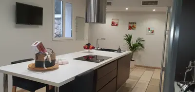 a kitchen with a sink and a counter top at Villa Terra by Festif Azur - House 250m2 Quiet, 5 min walk from Palais des Festivals and Beaches in Cannes