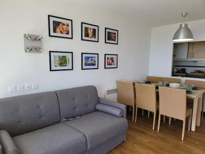 a living room with a couch and a table at T2 + CABINE VILLA FRANCIA in Cannes