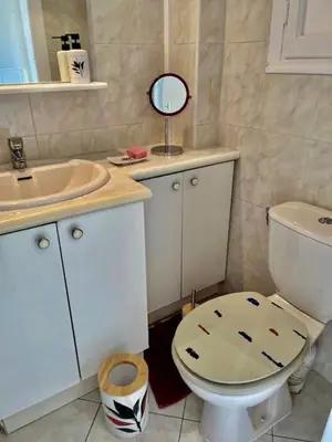 a bathroom with a toilet and a sink and a mirror at Idéal congrès Studio 33m2 à 4 minutes du Palais in Cannes