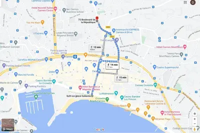 a map of the city of paris with attractions at Cannes Centre, T2 moderne rénové, balcon clim&Wifi in Cannes