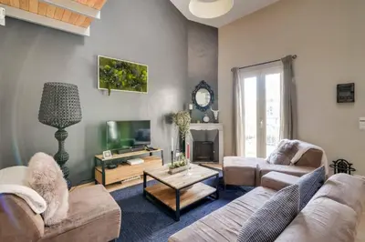 a living room with two couches and a tv at C059-Splendid apartment with air conditioned - Cannes in Cannes