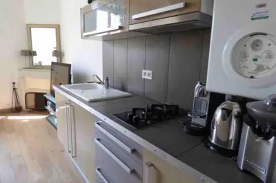 a kitchen with a sink and a stove top oven at Bel appartement bien placé au cœur de Cannes in Cannes