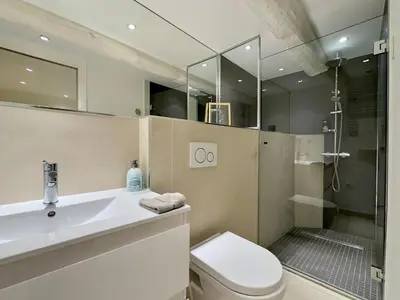 a bathroom with a sink and a toilet and a shower at Le Barri By SCLS Locations in Cannes
