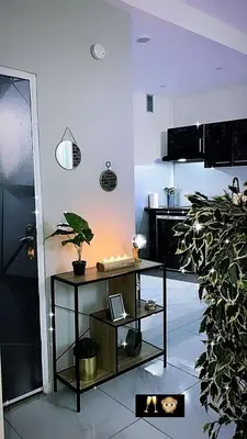 a kitchen with a table and a plant in a room at Nuit privée in Cannes