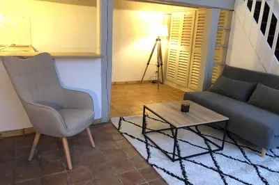 a living room with a couch and a table at MIPIM Rue Montaigne, 200m Palais des festivals in Cannes