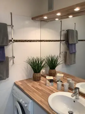 a bathroom with a sink and two plants on a counter at Studio Mimosa Croisette in Cannes