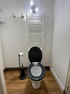 a bathroom with a toilet with a black seat at Cannes Villa Francia in Cannes