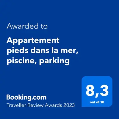 a screenshot of a phone with the text awarded to agreement prices dams la merine at à 10 min de la Croisette - pieds dans la mer in Cannes