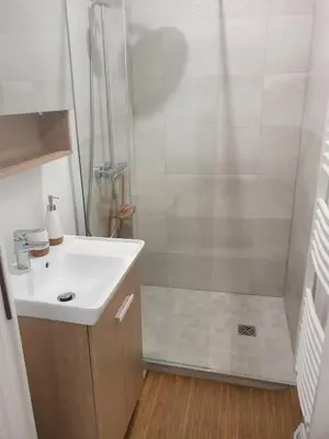 a bathroom with a shower and a sink at Bel Apt Near Croisette Beach Cannes in Cannes