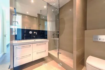 a bathroom with a shower and a toilet at Arundel Croisette 100m Beach, Palais Free Parking AC Fibre in Cannes