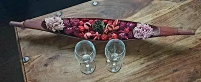 a wooden box with two wine glasses on a wooden table at Le Port Luxury Loft Duplex in Cannes