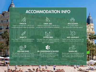 a sign on the beach with people on the sand at LB Vacation Rentals I Deluxe Studio w Balcony - 5mn Center I Casa d'Azur in Cannes