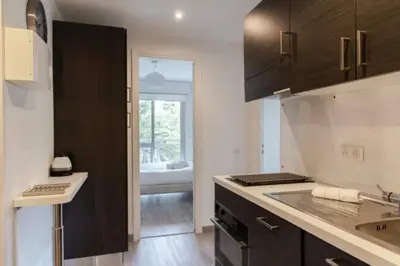 a kitchen with a sink and a stove top oven at ESCURIAL Bel appart rénové proche Croisette et plage in Cannes