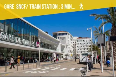 a city street with buildings and people walking on the street at MIPIM Dispo Perle Rare Croisette A côté de l Hôtel Carlton Centre Croisette 5mn du Palais 4P Plage 1Mn in Cannes