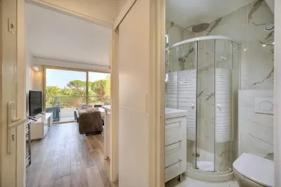 a bathroom with a shower and a toilet and a sink at IMMOGROOM - Pool - Terrace - Parking - Air conditioning - NO WIFI in Cannes