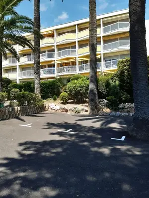 a large building with palm trees in front of it at SPACIEUX STUDIO 37m2 - Terrasse VUE MER in Cannes
