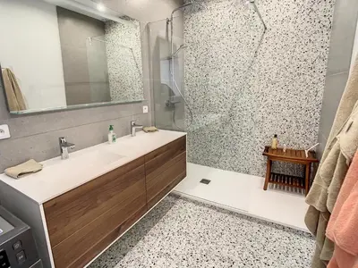 a bathroom with a sink and a shower at 2 bedroom Majestic, 1 min to the Croisette 357 in Cannes