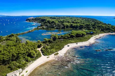 an aerial view of an island in the ocean at 2 rooms facing south 300m from the Croisette LIVE IN LE BOSQUET in Cannes