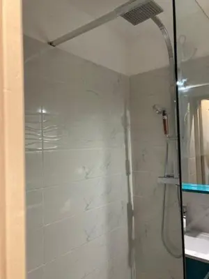 a shower with a glass door in a bathroom at Profitez du Festival du Soleil de Cannes in Cannes
