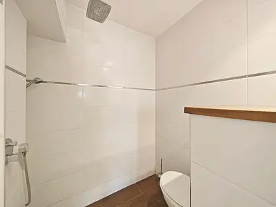 a white bathroom with a toilet and a shower at Viva Riviera Studio General Ferrié in Cannes