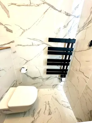 a bathroom with a white toilet and marble walls at Garden sea view - Victoria - Le Cannet in Le Cannet